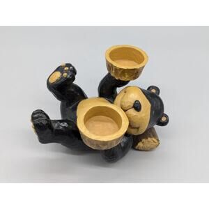 Black Bear Tealight Candle Holder 6.5" Wood Cut Style Resin Cozy Cabin Decor